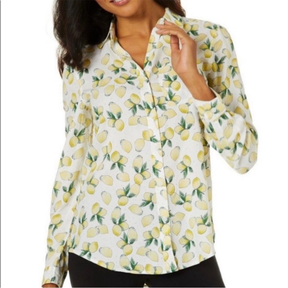 NWT BeachLunchLounge Alanna Lemon Print Light Weight L/S Button Front Shirt sz S